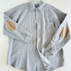 Pendleton Woolen Mills Mens Wool Shirt Gray Elbow Patches Size XL Made in USA
